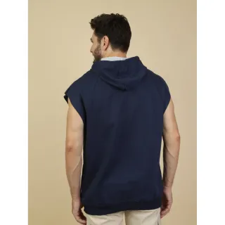 Blusa Masculina de Moletinho para Academia, sem manga e com capuz - Azul
