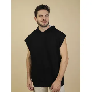 Blusa Masculina de Moletinho para Academia, sem manga e com capuz - Azul