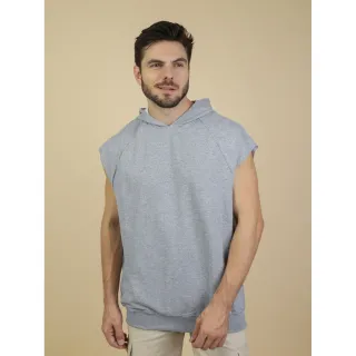 Blusa Masculina de Moletinho para Academia, sem manga e com capuz - Azul