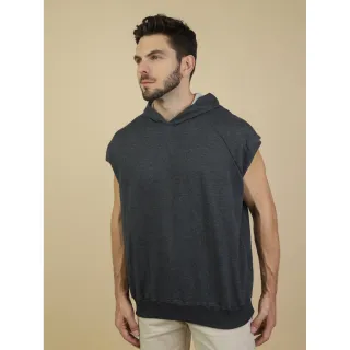 Blusa Masculina de Moletinho para Academia, sem manga e com capuz - Azul