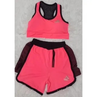Conjunto Feminino Fitness para Corrida, Ciclista e Esporte - Top com Bojo Removível - Conjunto pink