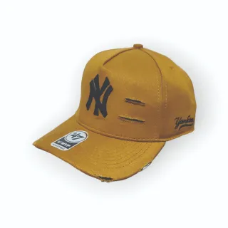 Rasgado Aba Curva NY New York Destroyed Boné Masculino Feminino - Preto/Amarelo