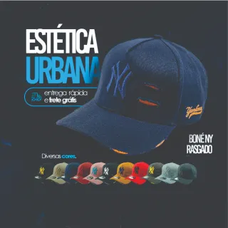 Rasgado Aba Curva NY New York Destroyed Boné Masculino Feminino - Preto/Amarelo