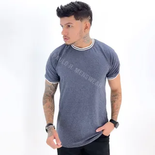 Camiseta Listrada Masculina em Malha de Algodão - Verde musgo
