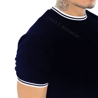 Camiseta Listrada Masculina em Malha de Algodão - Verde musgo