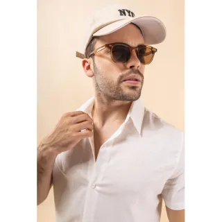 Camisa masculina manga curta de botão em algodão liso - Compre Online na Raryel - Marfim - PRIME