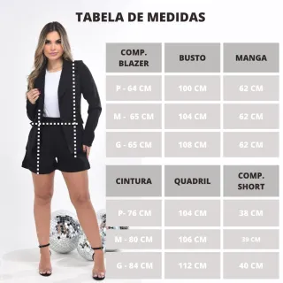 Conjunto de blazer e short em linho, cores azul, preto, pink, verde bandeira e militar - Preto