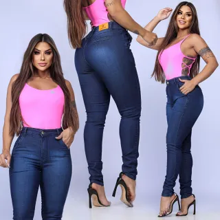 Cintura Alta Calça Jeans Feminina Skinny Levanta Bumbum com Lycra - SKINNY-preta
