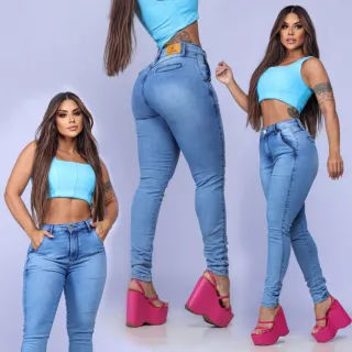 Cintura Alta Calça Jeans Feminina Skinny Levanta Bumbum com Lycra - SKINNY-preta
