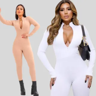 Moda Gringa Premium: Macacão Longo Canelado 3D com Zíper