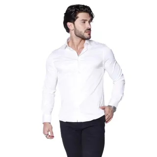 Manga Longa Slim Fit Camisa Social Masculina - Azul Claro