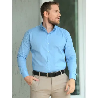 Manga Longa Slim Fit Camisa Social Masculina - Azul Claro