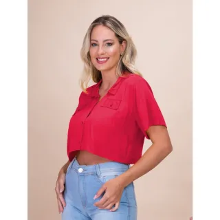 Viscolinho Blusa Feminina Cropped Camisa Verão 2023 - mostarda