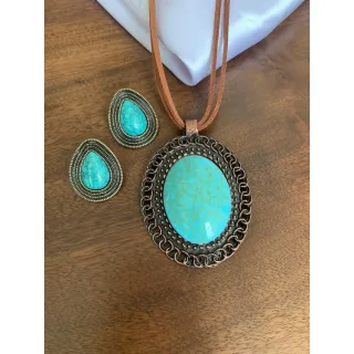 Moda Afro Feminino - Conjunto Triplo Colar Couro e Brincos Vintage Etnico - Mod 4