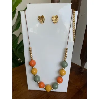 Moda Afro Feminino - Conjunto Triplo Colar Couro e Brincos Vintage Etnico - Mod 4