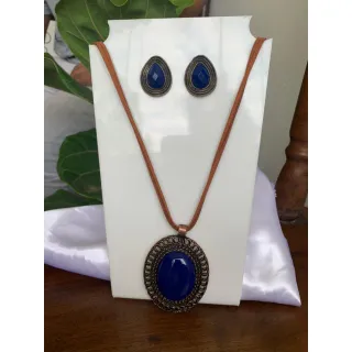 Moda Afro Feminino - Conjunto Triplo Colar Couro e Brincos Vintage Etnico - Mod 4