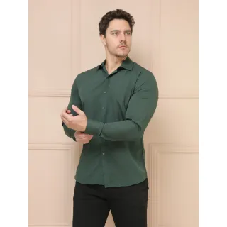 Camisa Slim Masculina Fácil de Vestir Manga Comprida Lisa L001 - Vinho