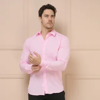 Camisa Slim Masculina Fácil de Vestir Manga Comprida Lisa L001 - Vinho