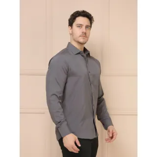 Camisa Slim Masculina Fácil de Vestir Manga Comprida Lisa L001 - Vinho