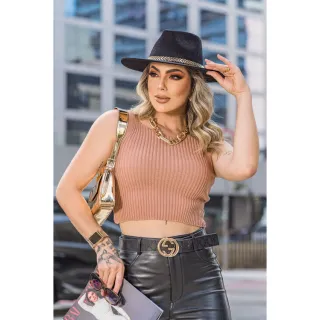 Tricot Canelado Cropped Feminino Kit 3 - 1 Preto 1 Branco 1 Verde Bande