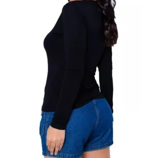 Baby Look Manga Longa Blusa Camiseta em Cores Variadas - Coral