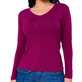 Baby Look Manga Longa Blusa Camiseta em Cores Variadas - Coral