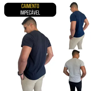 Camisetas Masculina Premium Básica Kit 3 Unidades Manga Curta - Preto, Preto, Preto