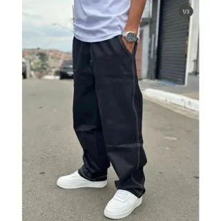 Calça jeans estilo skatista larga reta baggy Balão - Azul Escuro