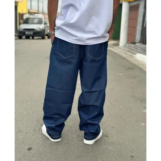 Calça jeans estilo skatista larga reta baggy Balão - Azul Escuro