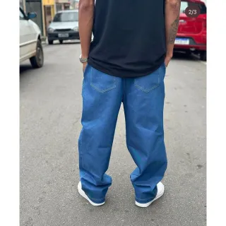 Calça jeans estilo skatista larga reta baggy Balão - Azul Escuro