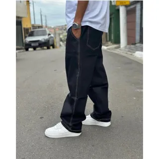 Calça jeans estilo skatista larga reta baggy Balão - Azul Escuro