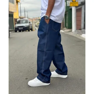 Calça jeans estilo skatista larga reta baggy Balão - Azul Escuro