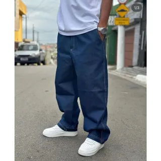 Calça jeans estilo skatista larga reta baggy Balão - Azul Escuro