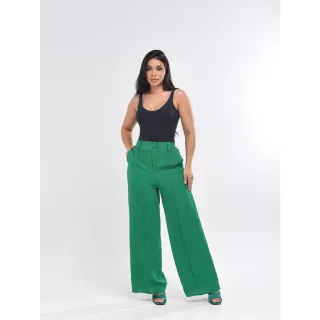 Promoção Calça Pantalona Feminina com Bolso e Botão em Tecido Duna - Laranja