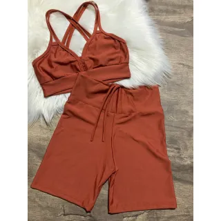 Top com Alça Dupla + Conjunto Fitness Short Com Cordão - 2