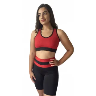 Conjunto Top e Short Fitness Feminino para Academia - PRETO/VERDE LIMA