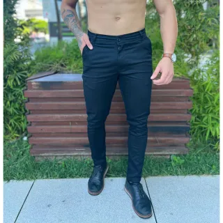 Calça social slim masculina em tecido premium acetinado - Caqui Claro