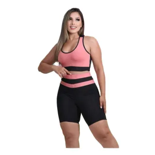 Conjunto Top e Short Fitness Feminino para Academia - PRETO/VERDE LIMA