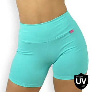 Suplex Esportivo Feminino Shorts Fitness Academia Cintura Alta Poliamida Cores - Azul Céu