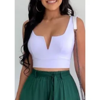 Moda Blogueira Verão Cropped Top Alça Feminina Decote Em V Aro Cod-CPAV com bojo - Preto