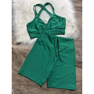 Top com Alça Dupla + Conjunto Fitness Short Com Cordão - 2