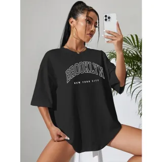Preto Camiseta Feminina Oversized Brooklyn New York City - GG