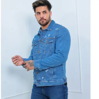 Jaqueta Premium Masculina Destroyed Jeans - Azul