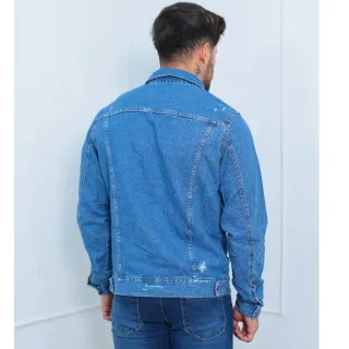 Jaqueta Premium Masculina Destroyed Jeans - Azul