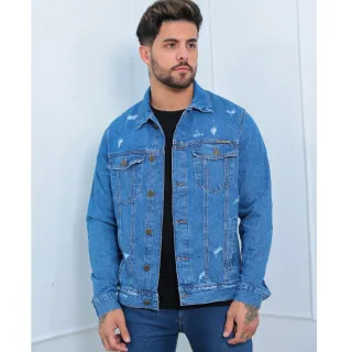 Jaqueta Premium Masculina Destroyed Jeans - Azul