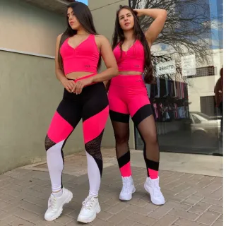 Suplex Fitness Legging Cintura Alta com Tule - Preto c/ mescla