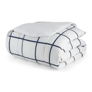 Edredom Dupla Face Queen Casal 01 Peça Toque Macio Micropercal 200 Fios - AZUL GRID