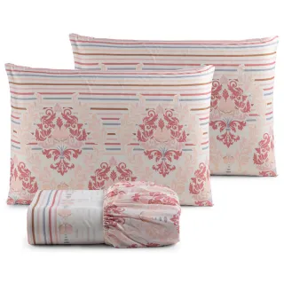 Lençol Casal Jogo de Cama Micropercal 200 Fios - 03 Peças - ROSA RETRÔ