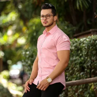 Promoção Camisa Social Slim Masculina Manga Curta - Verde Escuro