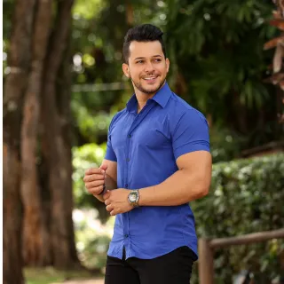 Promoção Camisa Social Slim Masculina Manga Curta - Verde Escuro